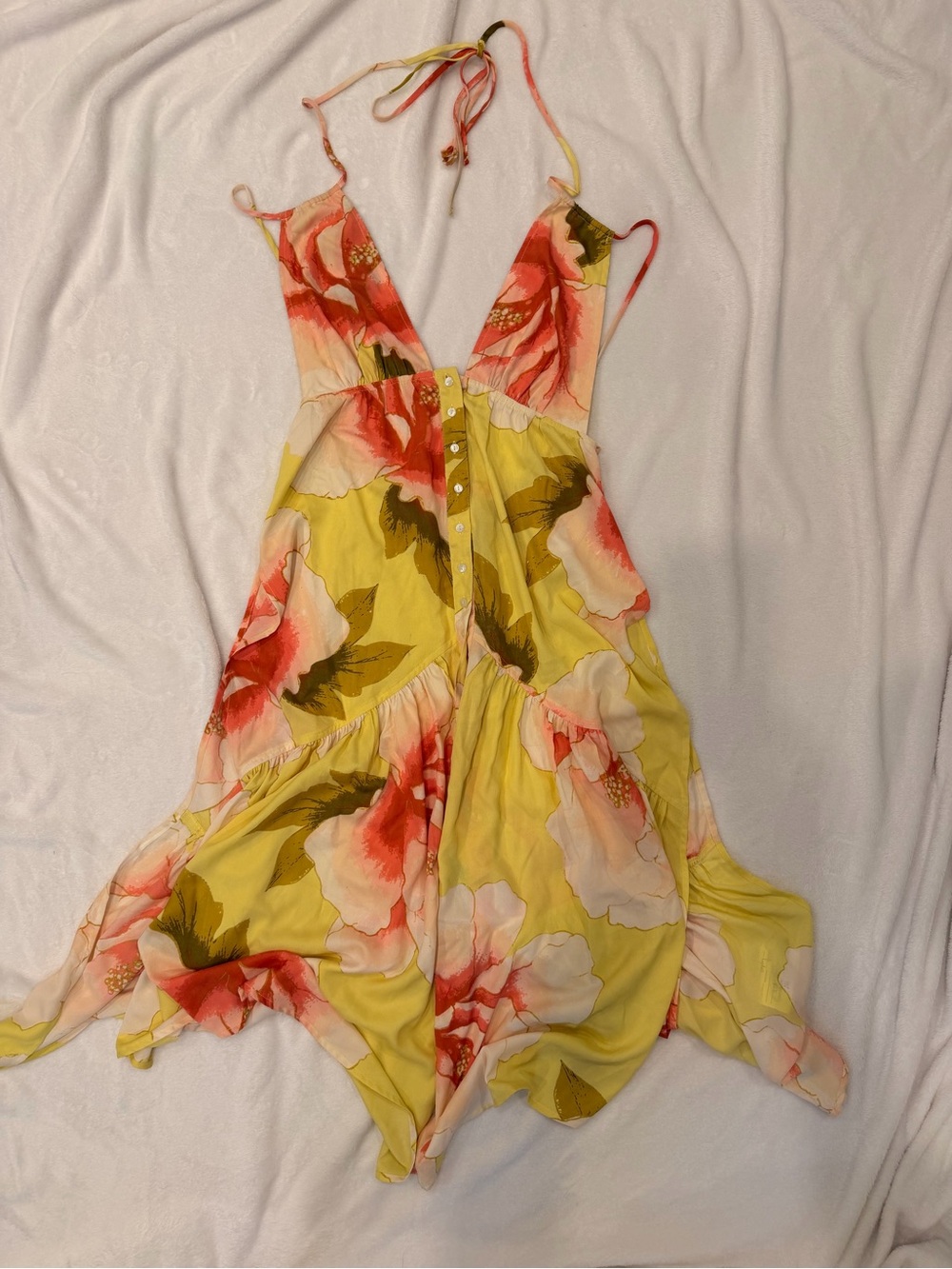 Yellow Floral Halter Midi Dress